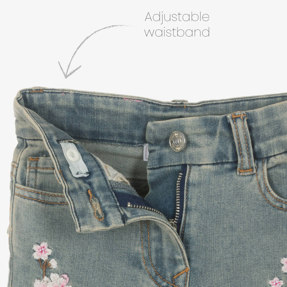 Monnalisa-Girls Light Indigo Blossom Trousers | Childrensalon Outlet