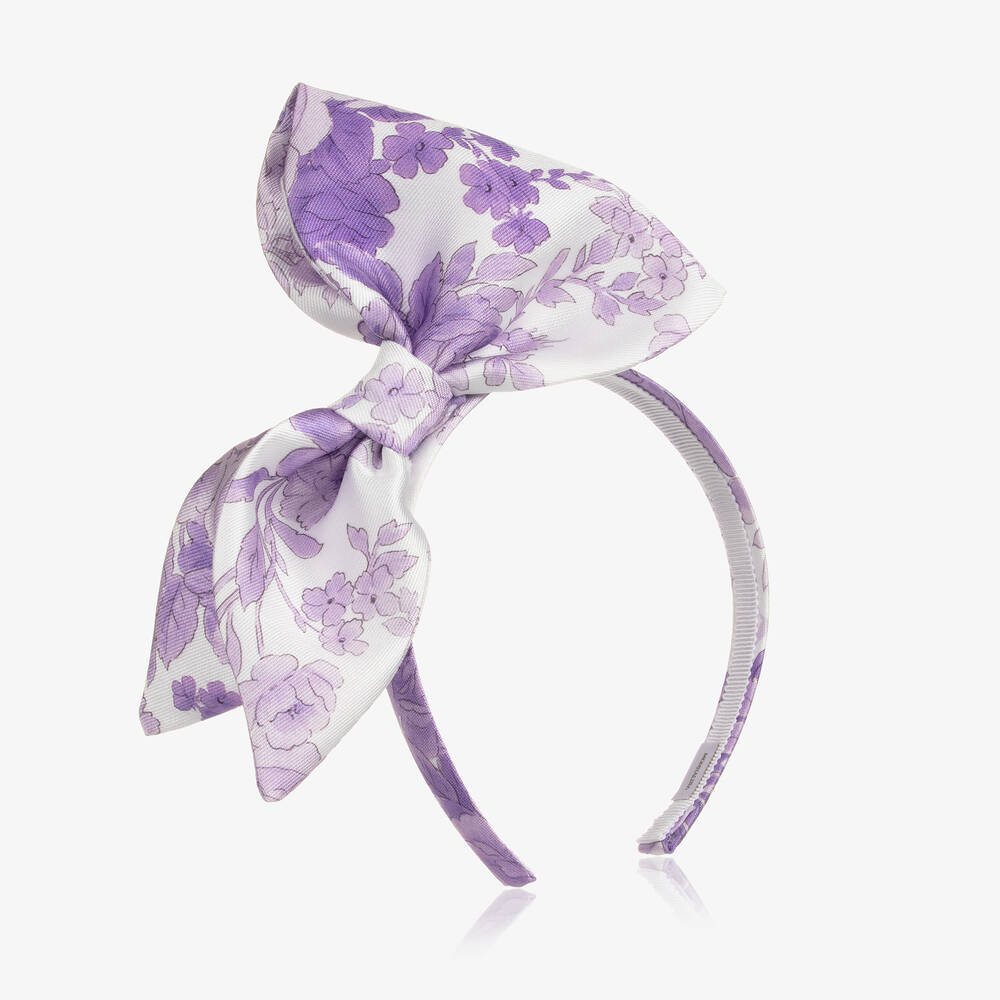 Monnalisa Chic-Girls Lilac Floral Satin Bow Hairband | Childrensalon Outlet