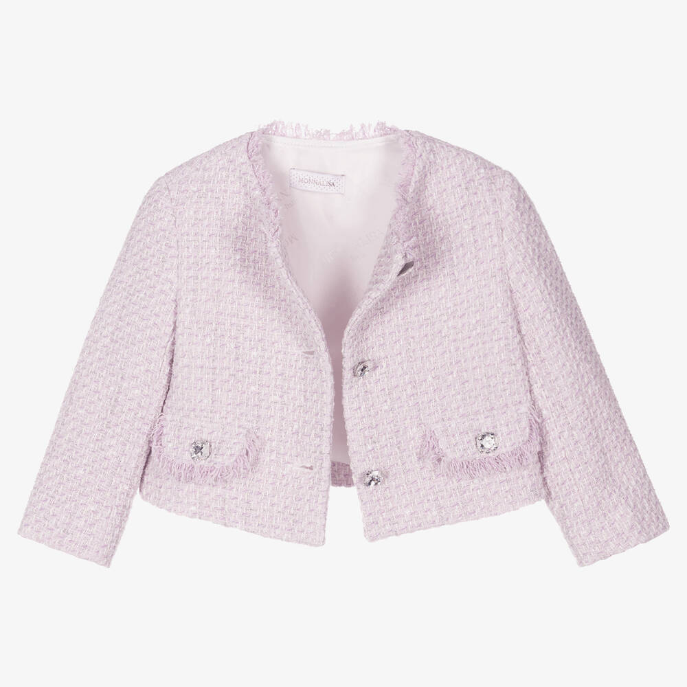 Monnalisa Chic-جاكيت تويد بوكليه لون زهري للبنات | Childrensalon Outlet