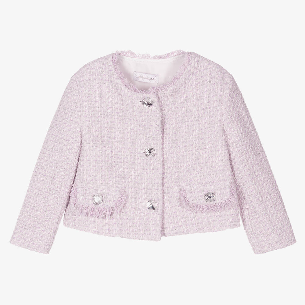 Monnalisa Шик-Сиренево-розовый жакет из твидового букле | Childrensalon Outlet