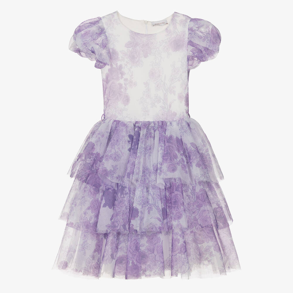 Monnalisa Chic-Girls Lilac Purple Floral Tulle Dress | Childrensalon Outlet