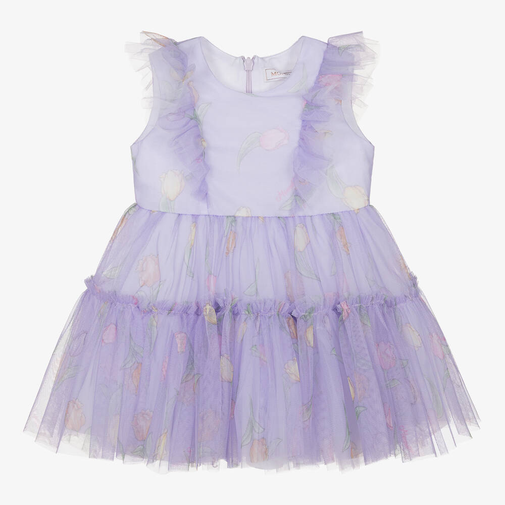 Monnalisa - Girls Lilac Purple Tulle Dress | Childrensalon