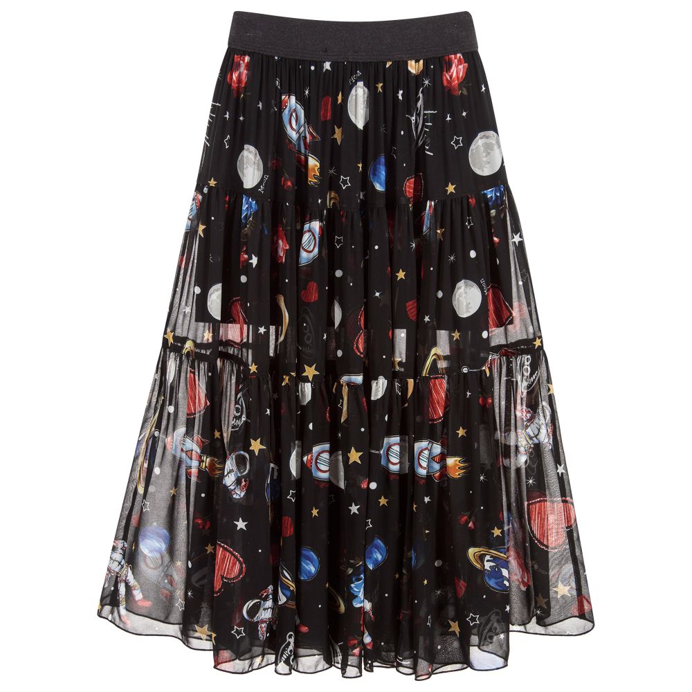 Monnalisa-Girls Long Black Chiffon Skirt | Childrensalon Outlet