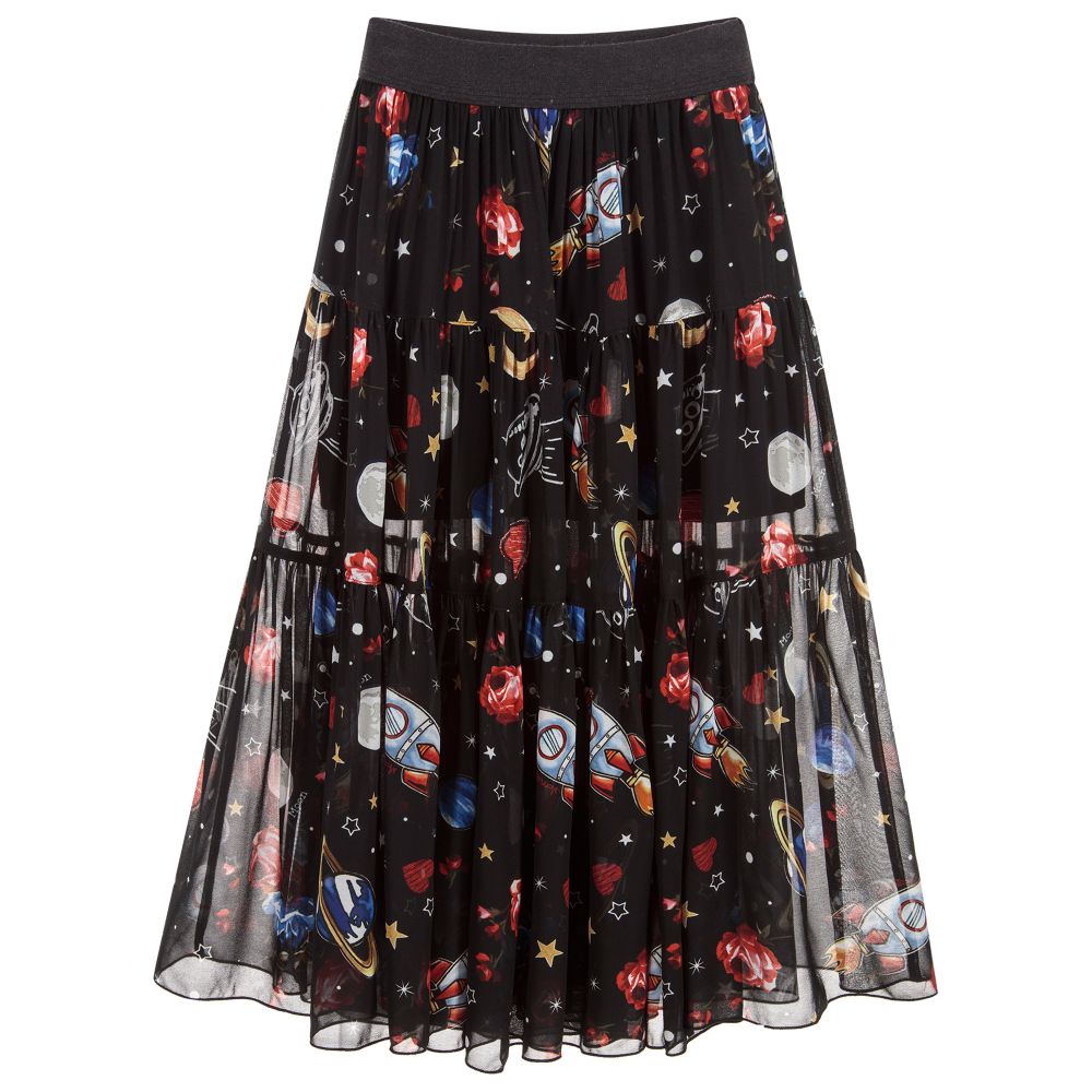 Monnalisa - Girls Long Black Chiffon Skirt | Childrensalon