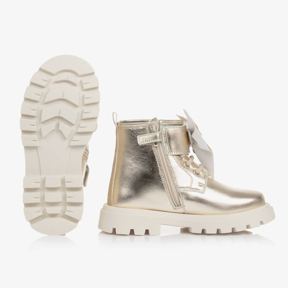 Monnalisa-Girls Metallic Bow Leather Boots | Childrensalon Outlet