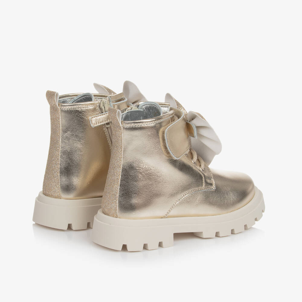 Monnalisa-Girls Metallic Bow Leather Boots | Childrensalon Outlet