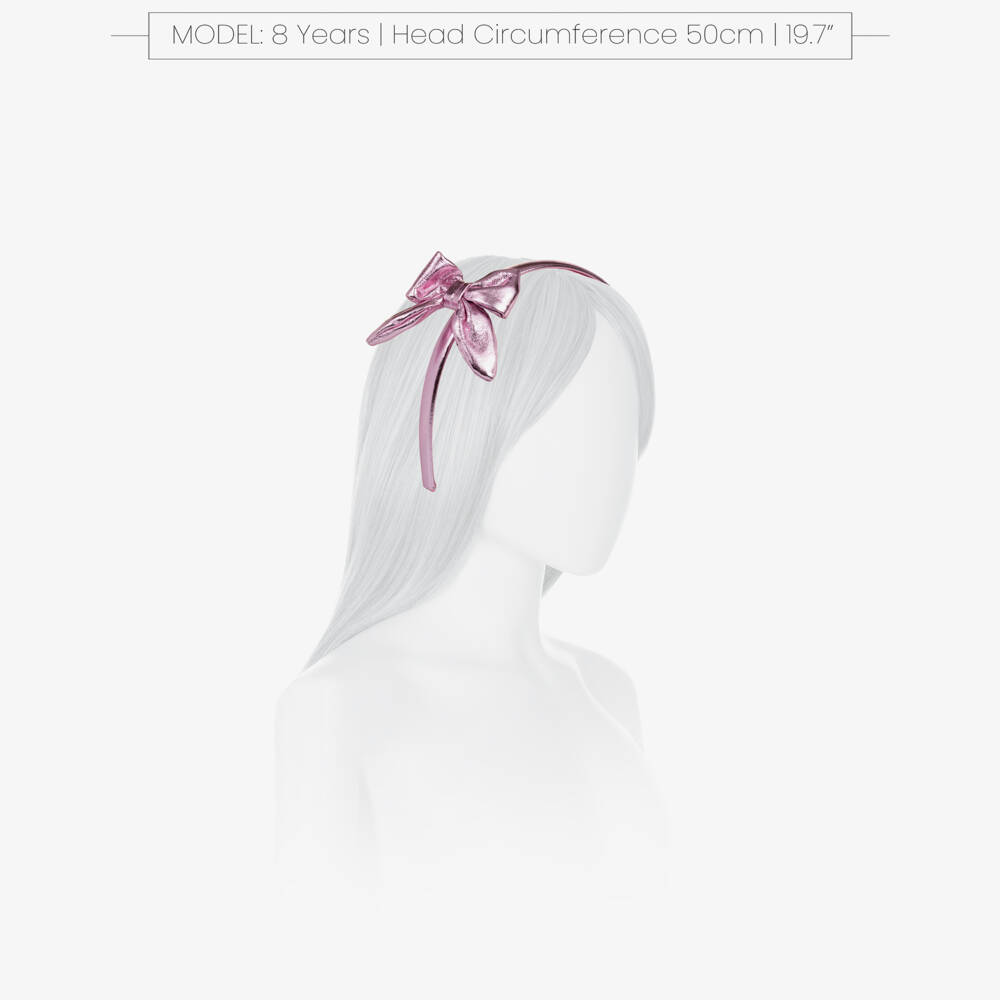 Monnalisa-Girls Metallic Pink Faux Leather Bow Hairband | Childrensalon Outlet