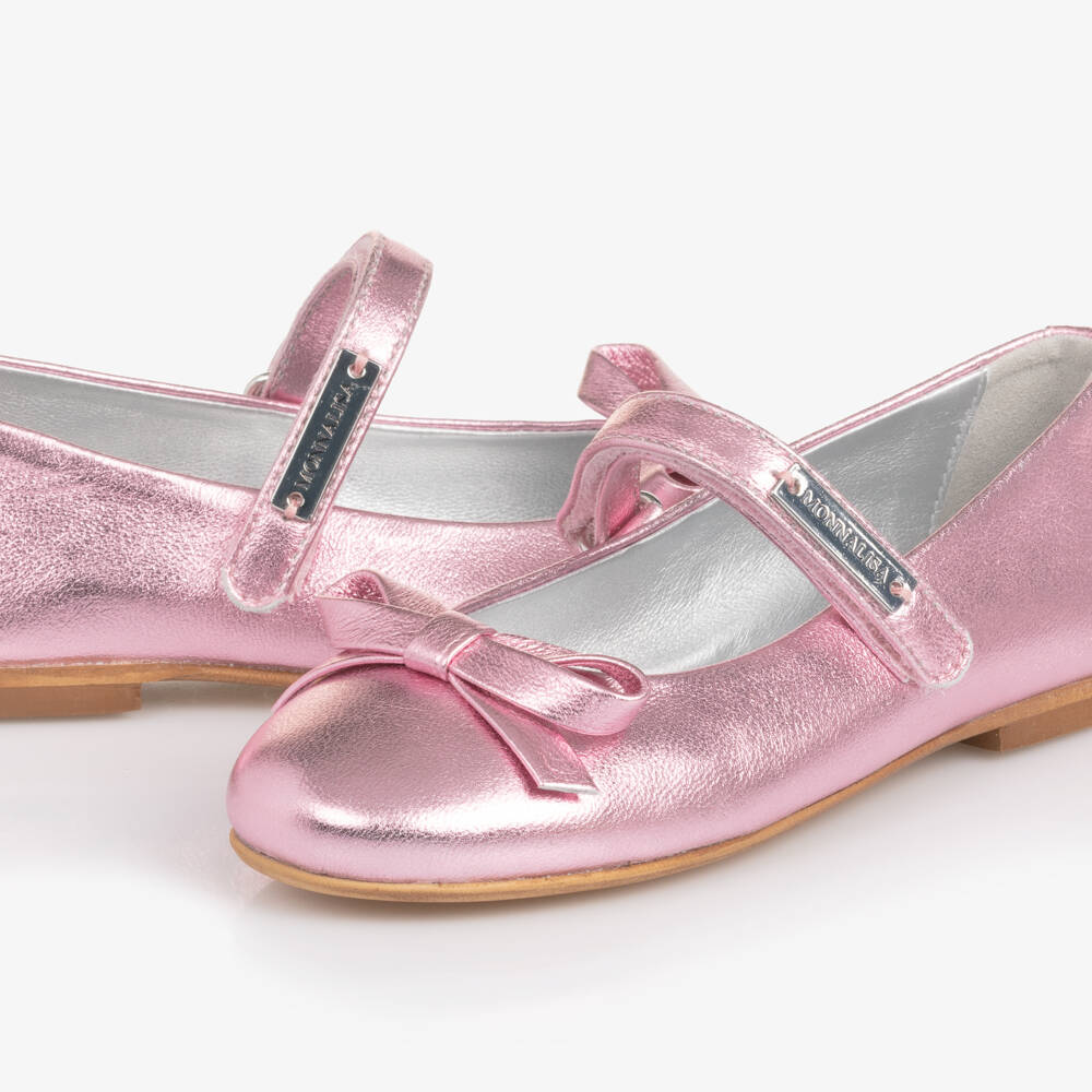 Monnalisa-Girls Metallic Rose Ballet Pumps | Childrensalon Outlet