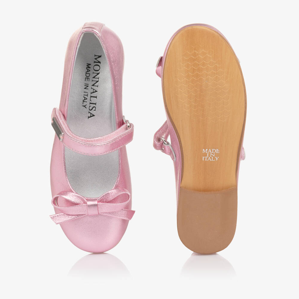 Monnalisa-Girls Metallic Rose Ballet Pumps | Childrensalon Outlet