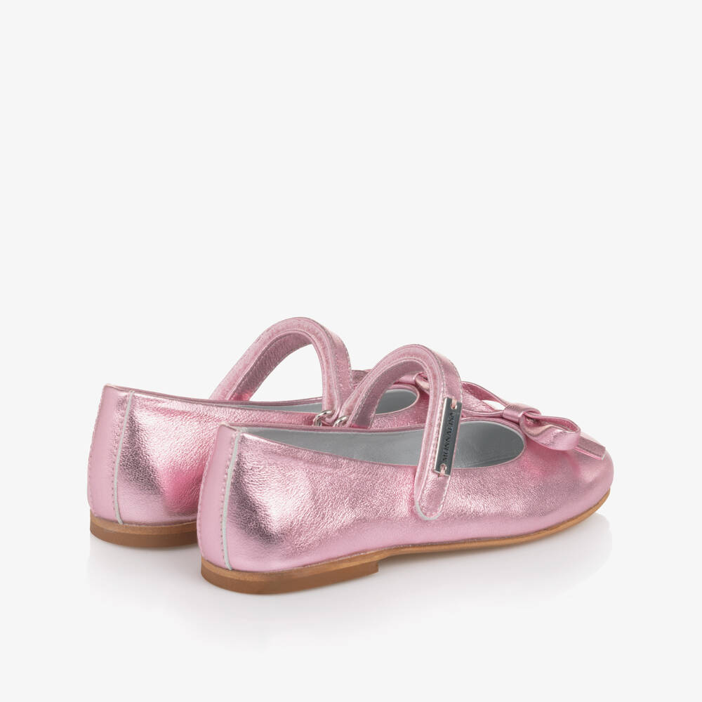 Monnalisa-Girls Metallic Rose Ballet Pumps | Childrensalon Outlet
