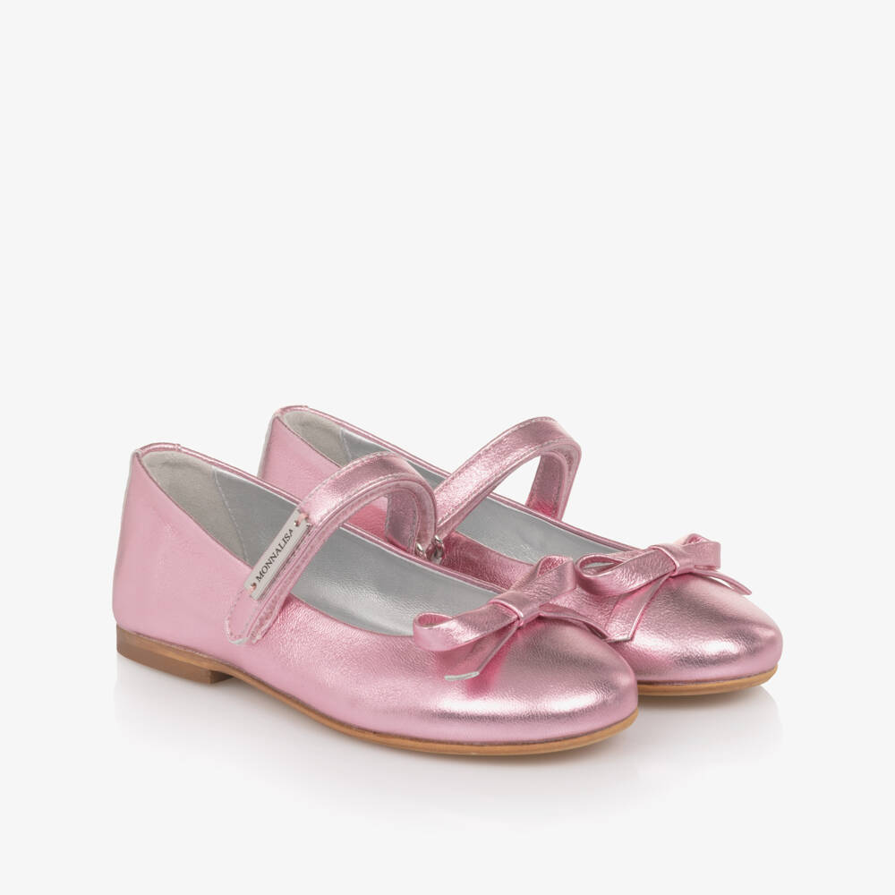 Monnalisa-Girls Metallic Rose Ballet Pumps | Childrensalon Outlet