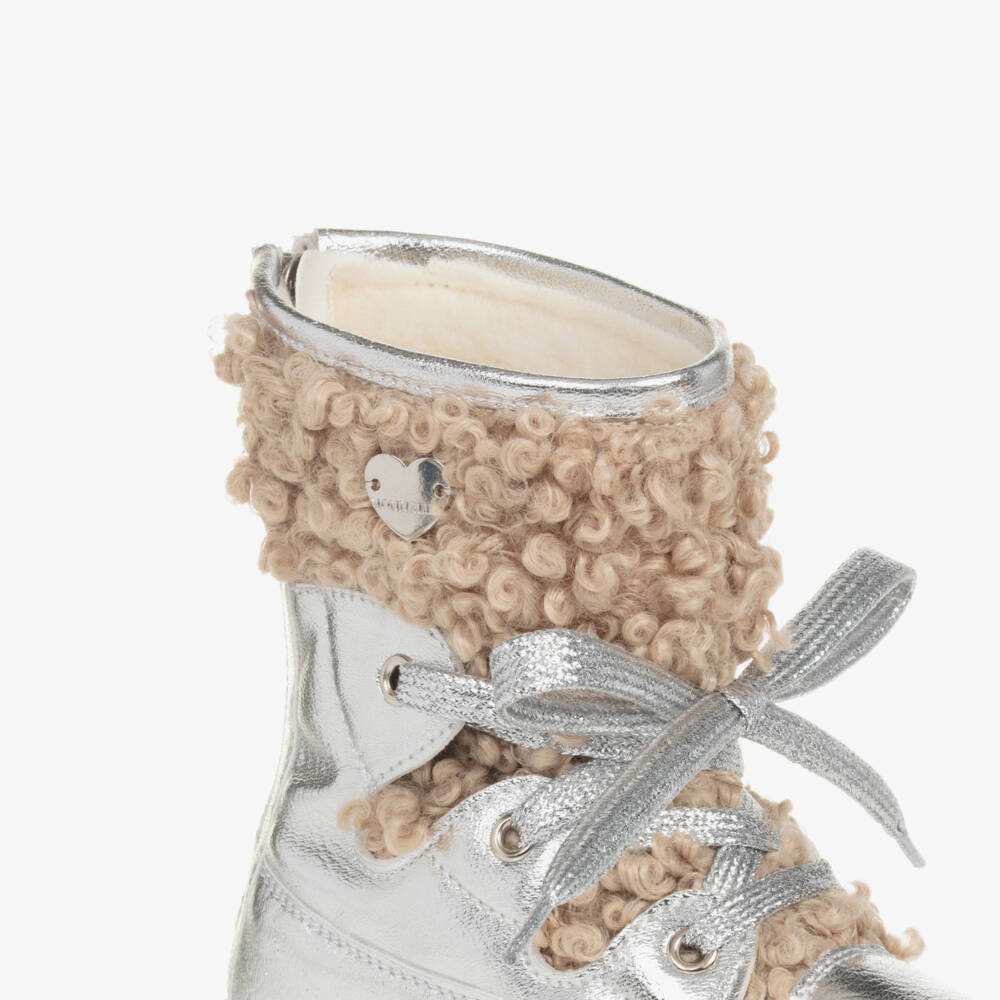 Monnalisa-Girls Metallic Silver Lace-Up Booties | Childrensalon Outlet