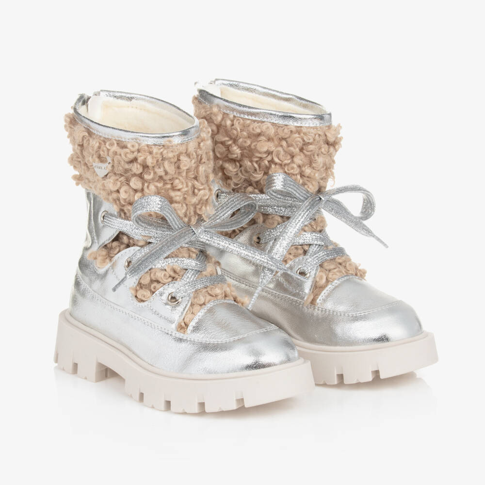 Monnalisa-بوتات فضية معدنية للبنات | Childrensalon Outlet