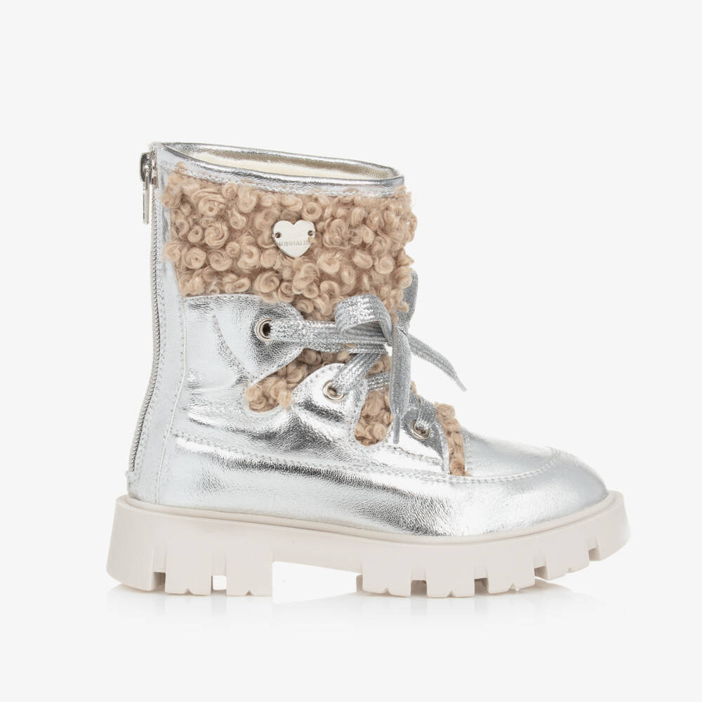 Monnalisa-Girls Metallic Silver Lace-Up Booties | Childrensalon Outlet