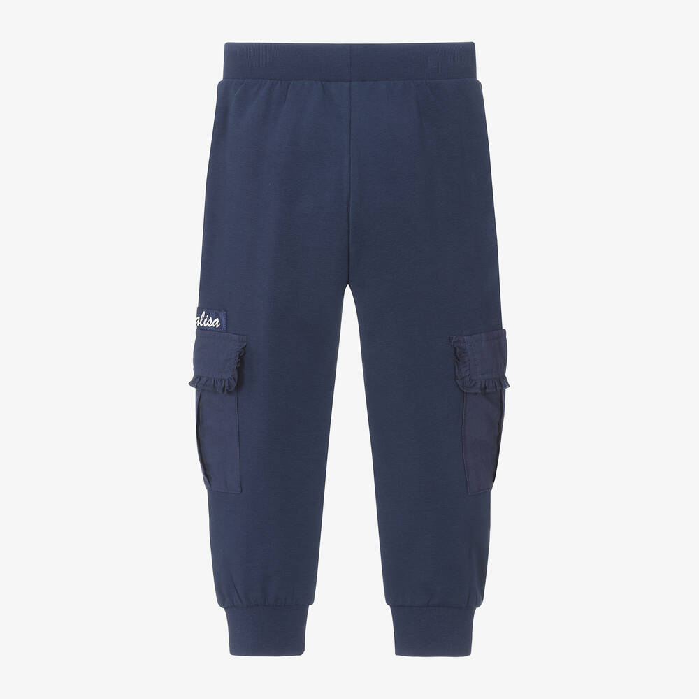 Monnalisa-Girls Navy Blue Cotton Cargo Joggers | Childrensalon Outlet
