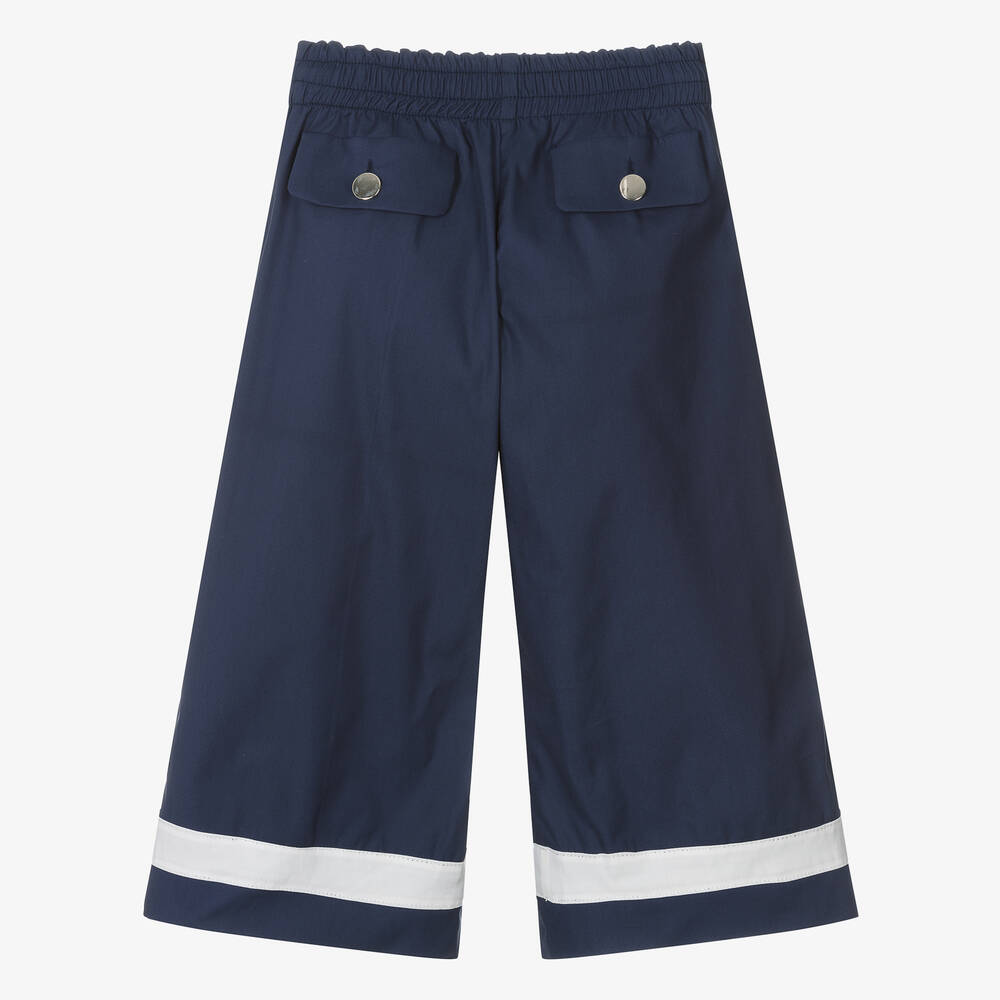 Monnalisa-بنطلون بأرجل واسعة قطن تويل لون كحلي للبنات | Childrensalon Outlet