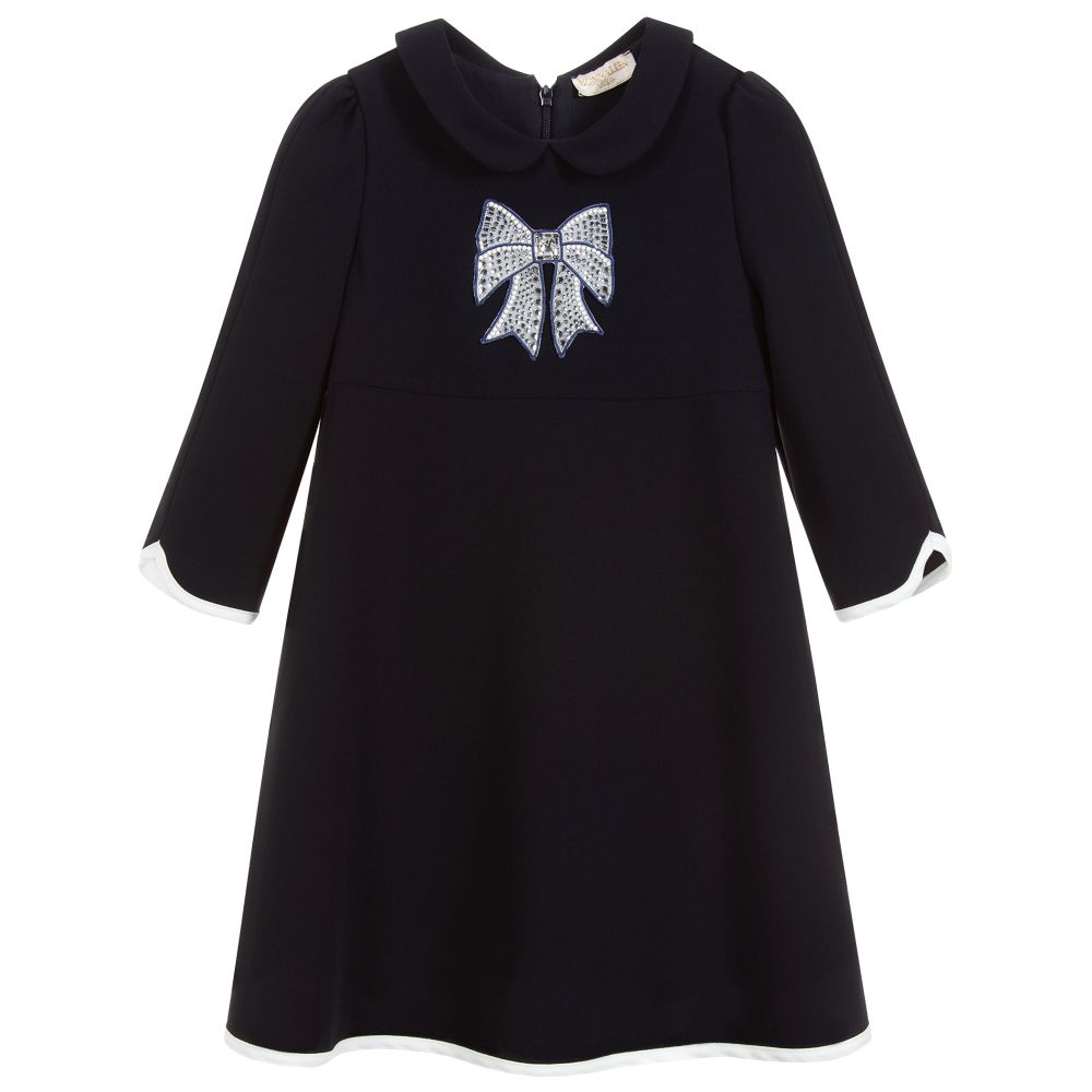 Monnalisa Chic - Girls Navy Blue Crêpe Dress | Childrensalon