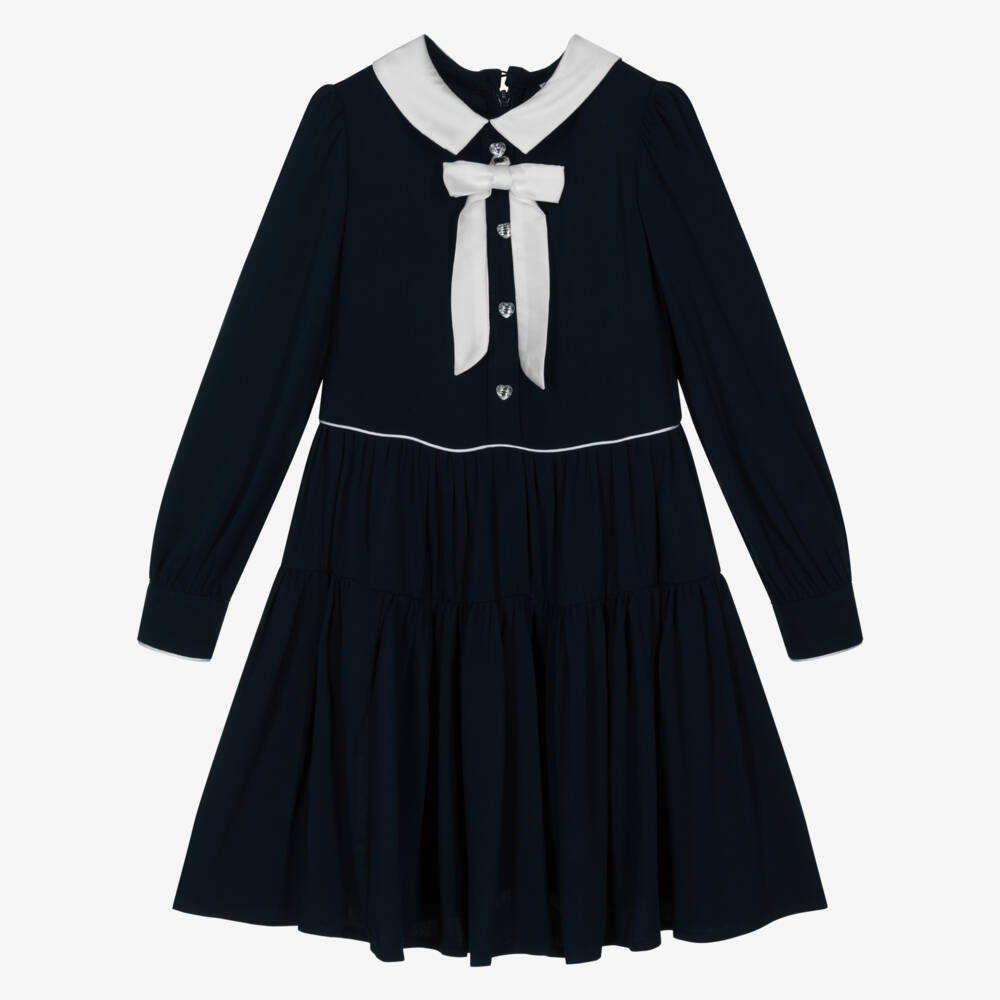 Monnalisa-فستان أنيق للبنات بلون كحلي مع فيونكة | Childrensalon Outlet