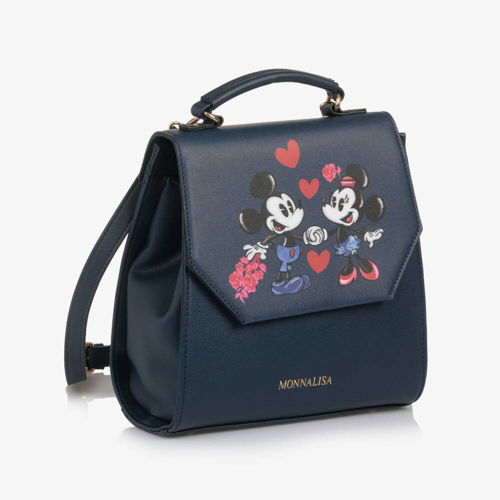 Monnalisa-Girls Navy Blue Faux Leather Mickey & Minnie Backpack (25cm) | Childrensalon Outlet