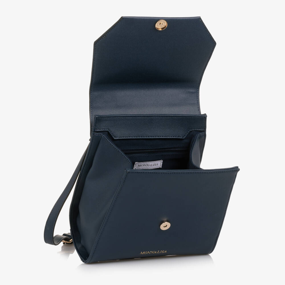 Monnalisa-Girls Navy Blue Faux Leather Mickey & Minnie Backpack (25cm) | Childrensalon Outlet