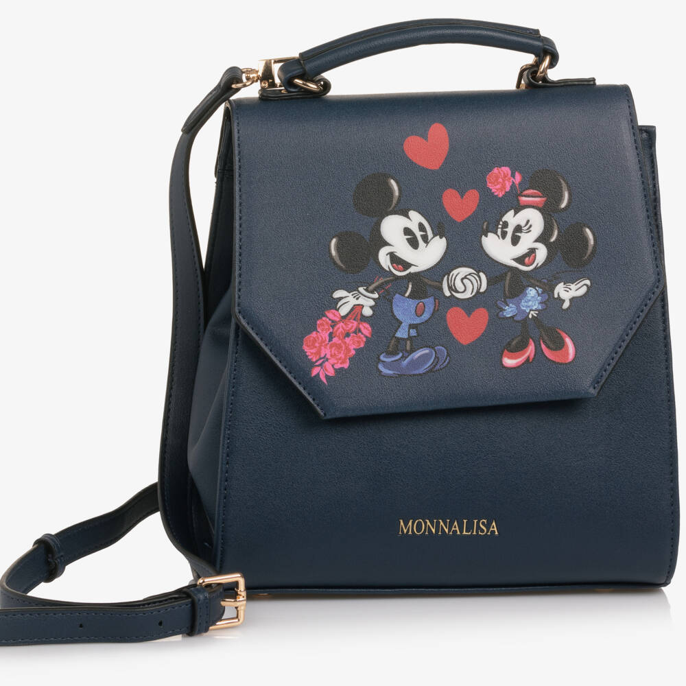 Monnalisa-Girls Navy Blue Faux Leather Mickey & Minnie Backpack (25cm) | Childrensalon Outlet