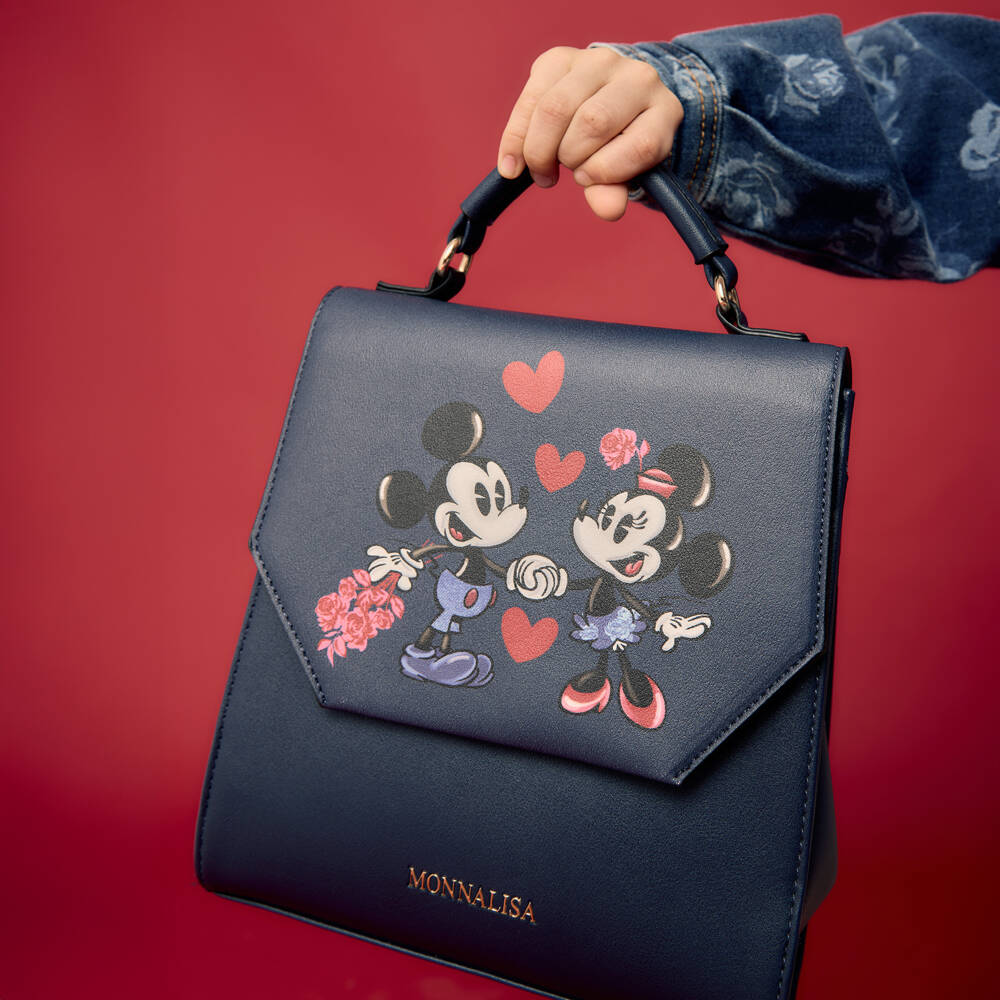 Monnalisa-Girls Navy Blue Faux Leather Mickey & Minnie Backpack (25cm) | Childrensalon Outlet