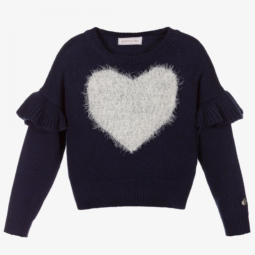 Monnalisa - Girls Navy Blue Heart Sweater | Childrensalon