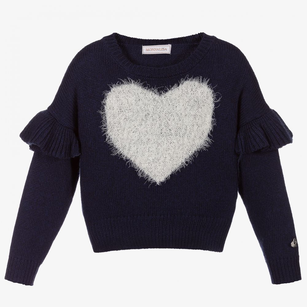 Monnalisa - Navyblauer Pullover mit Herz (M) | Childrensalon