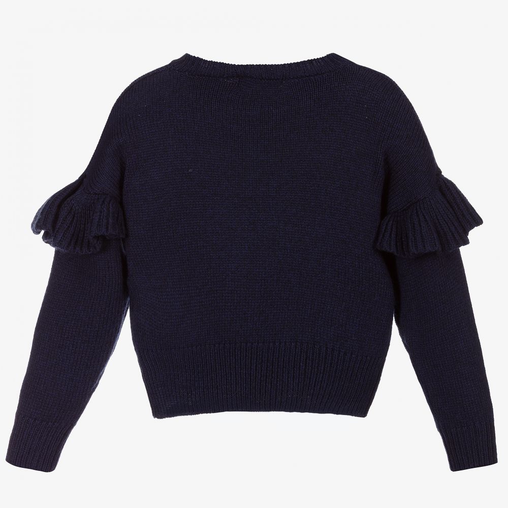 Monnalisa Girls Navy Blue Heart Sweater Childrensalon Outlet