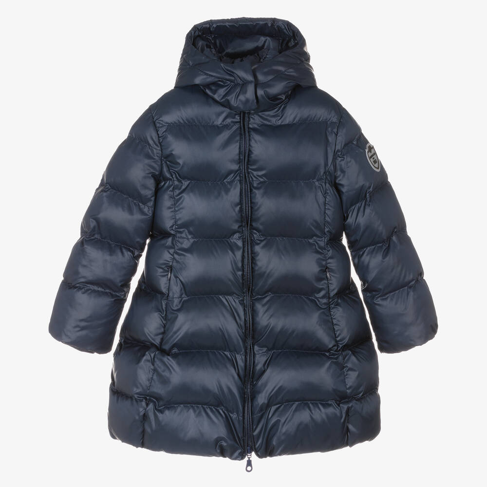 Monnalisa - Синее пальто с капюшоном для девочек | Childrensalon