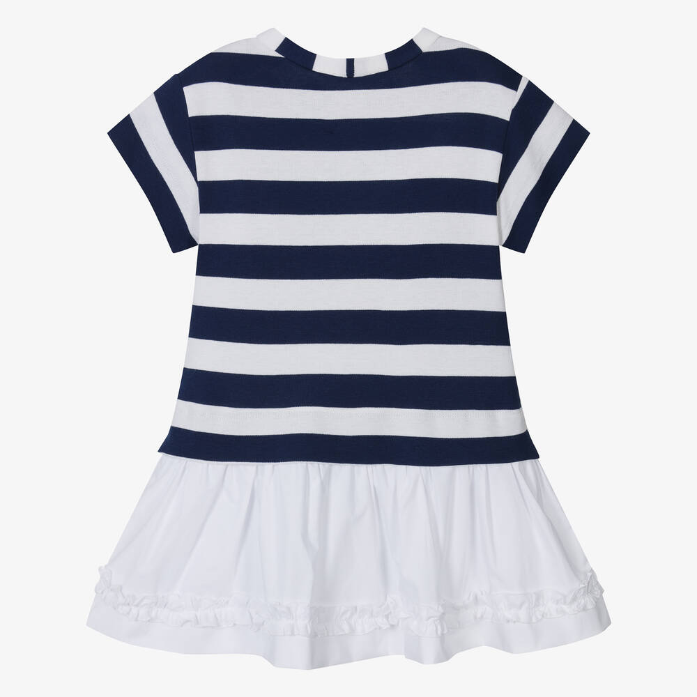 Monnalisa-Girls Navy Blue & Ivory Stripe Dress | Childrensalon Outlet