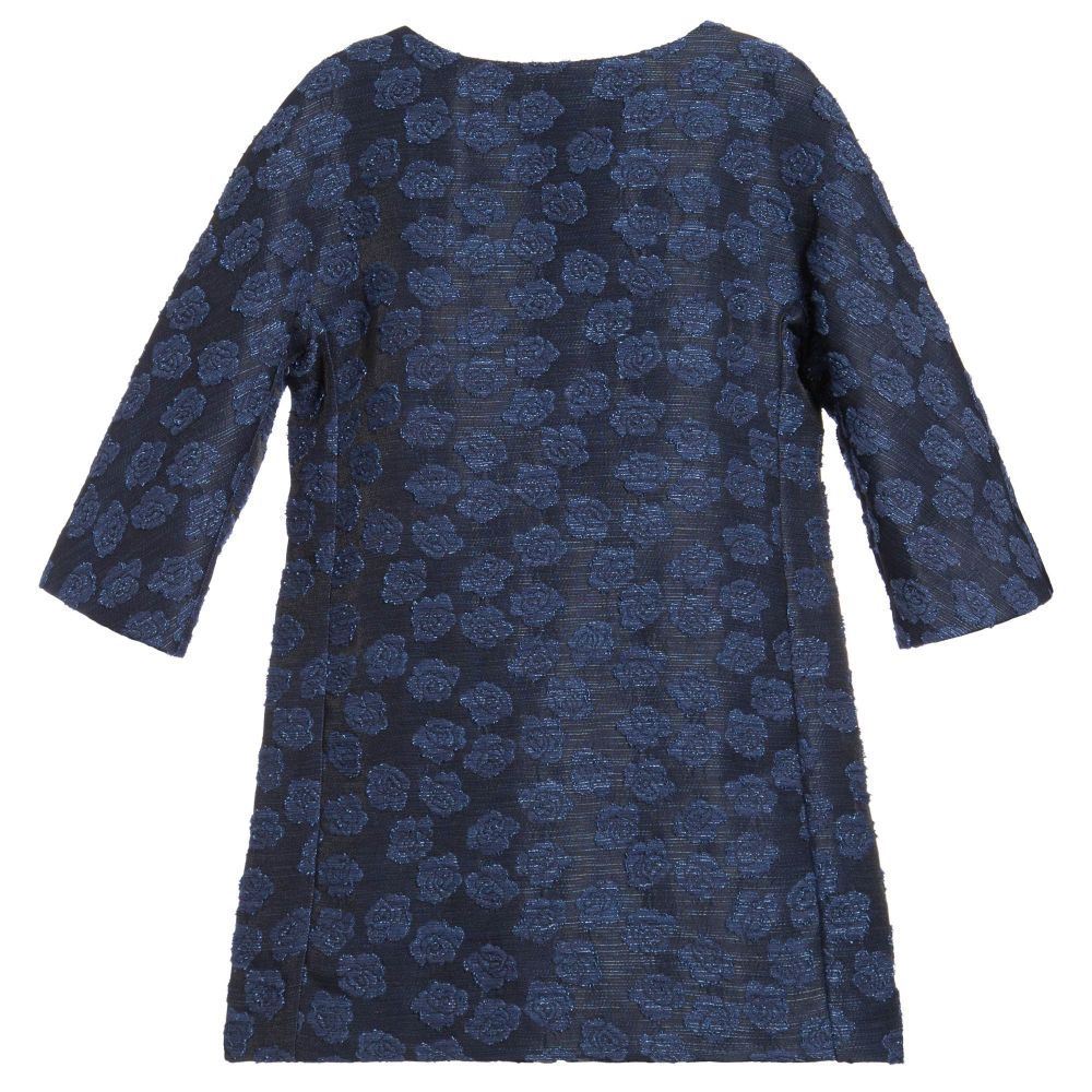 Monnalisa Chic Girls Navy Blue Jacquard Coat Childrensalon Outlet