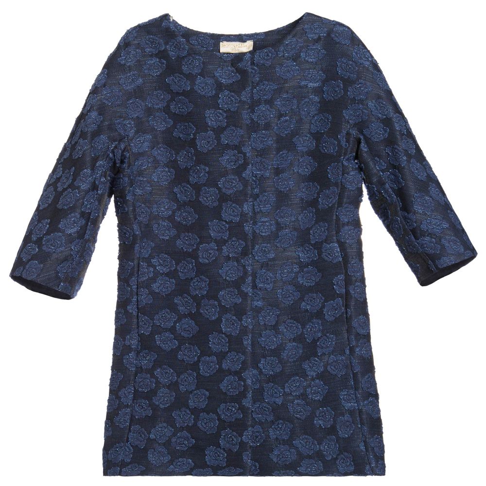 Monnalisa Chic - Girls Navy Blue Jacquard Coat | Childrensalon