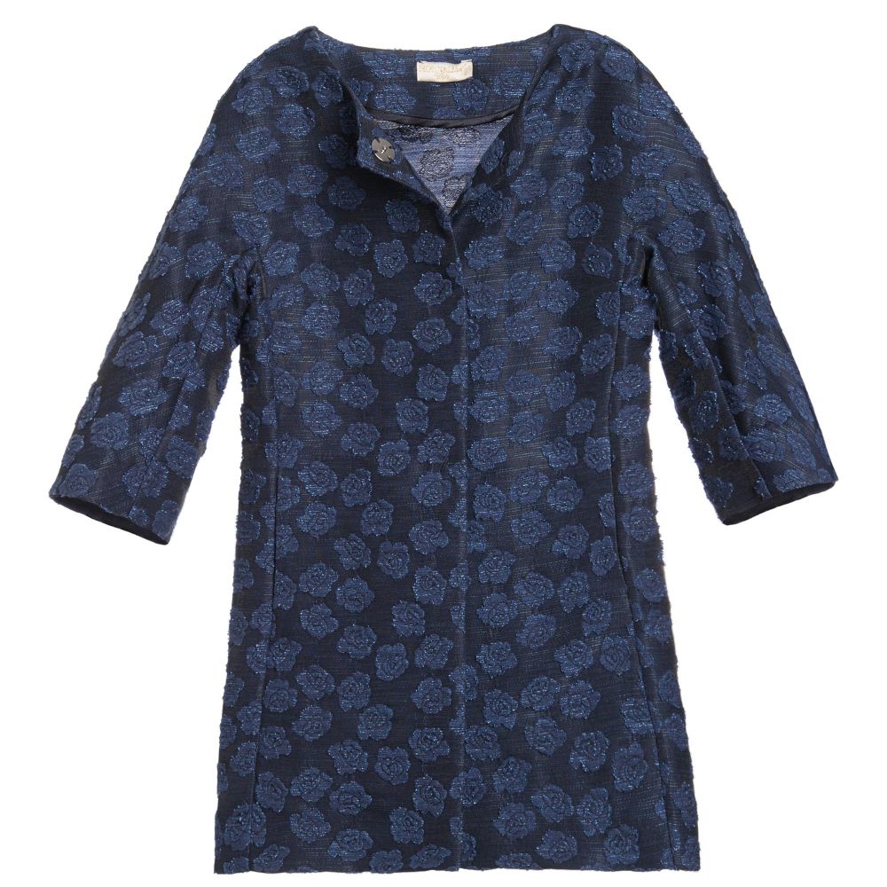 Monnalisa Chic Girls Navy Blue Jacquard Coat Childrensalon Outlet