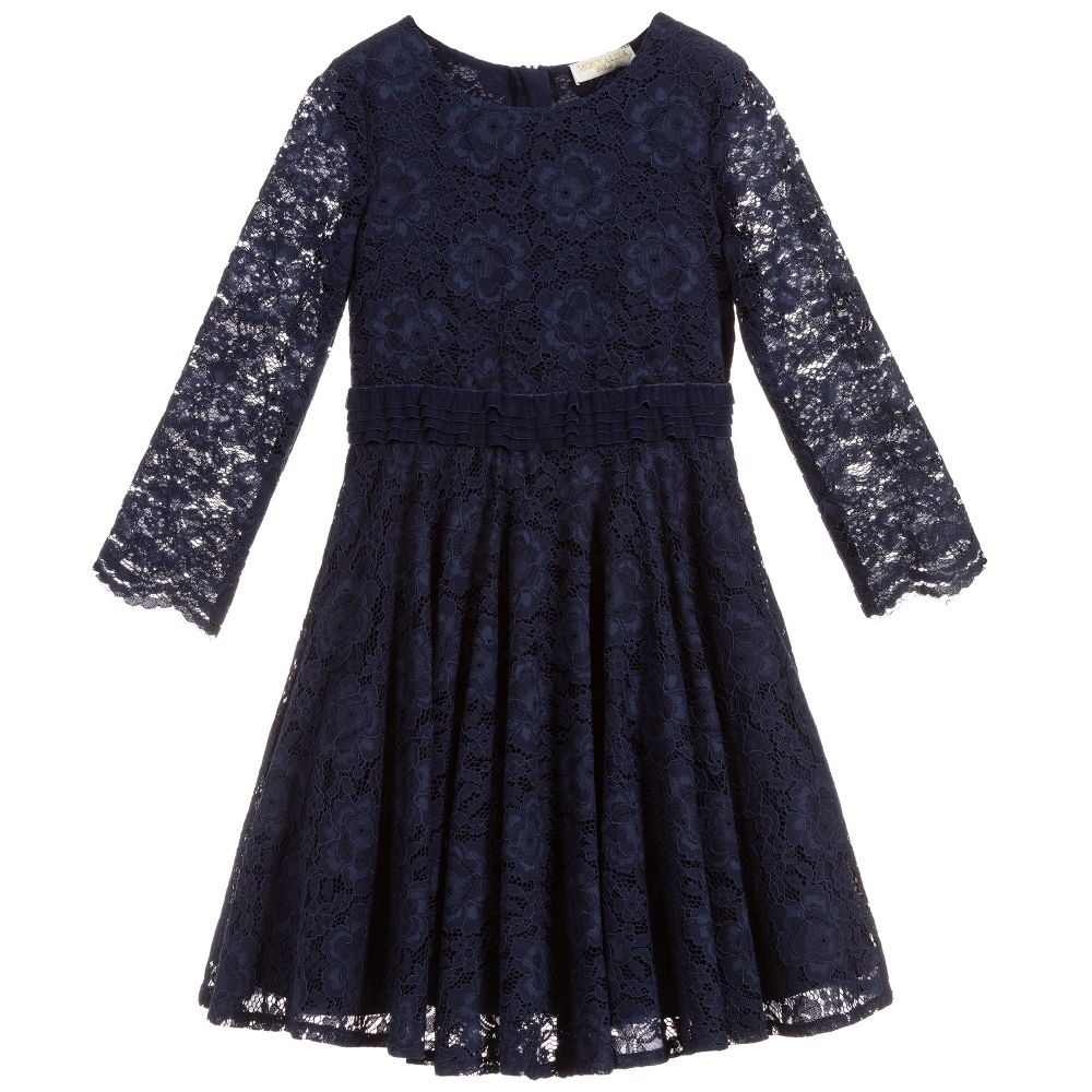 Monnalisa - Girls Navy Blue Lace Dress | Childrensalon