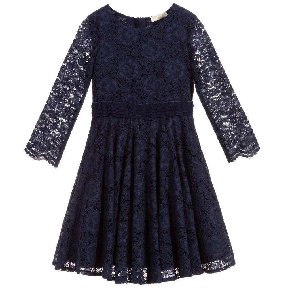 Monnalisa Girls Navy Blue Lace Dress Childrensalon Outlet