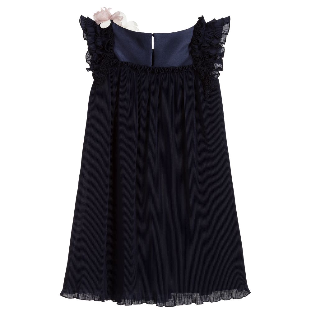 Monnalisa-Girls Navy Blue Pleated Dress | Childrensalon Outlet