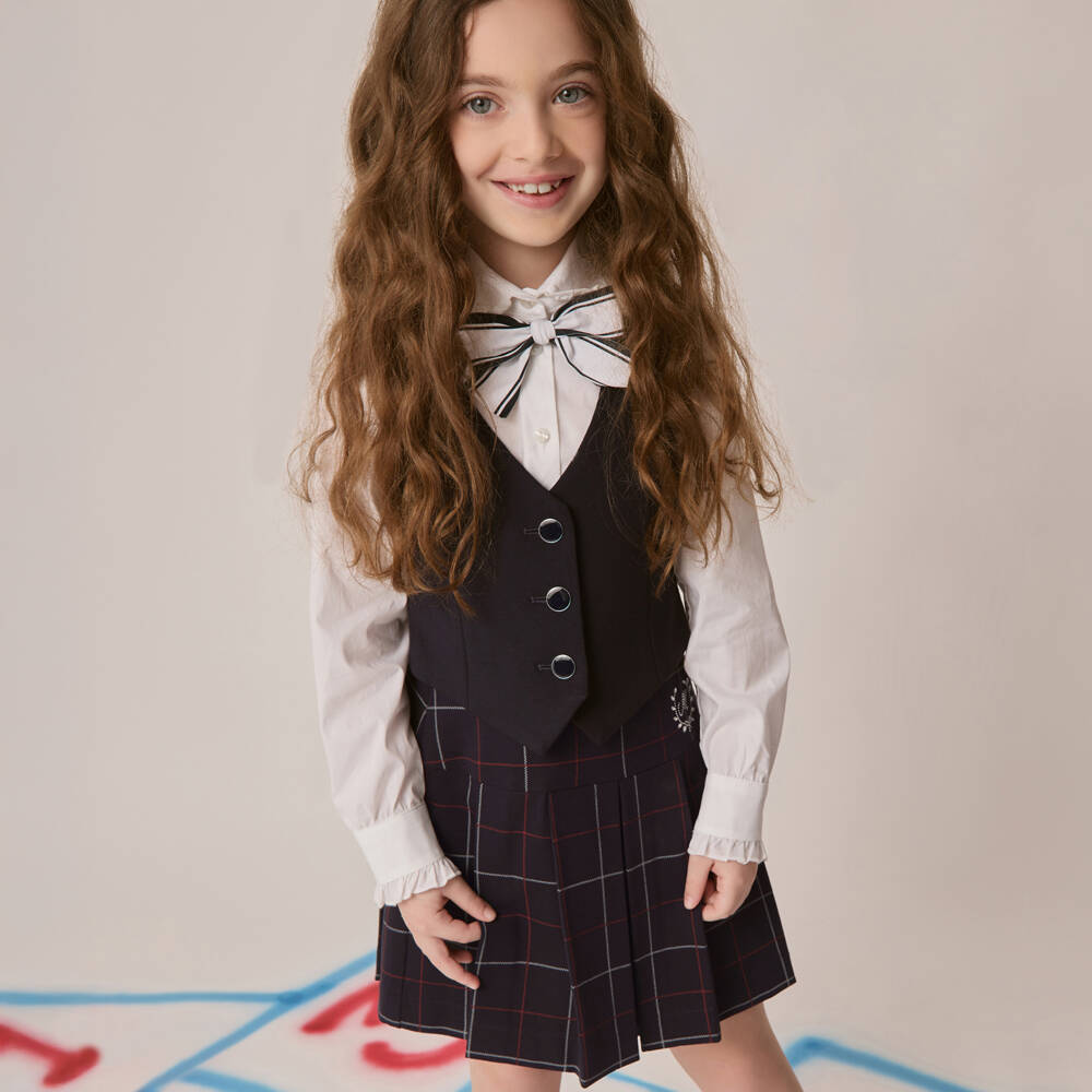 Monnalisa-Юбка в клетку синий плиссированная для девочек | Childrensalon Outlet