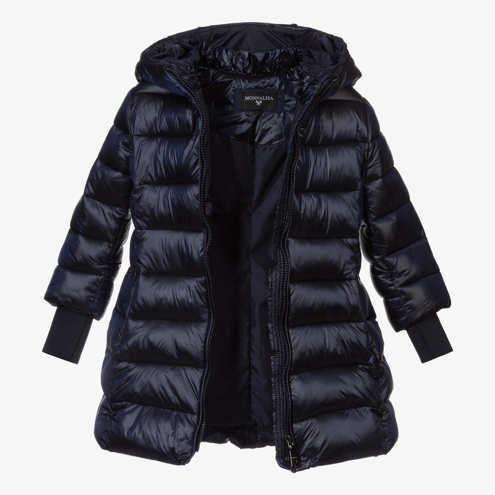 Monnalisa - Girls Navy Blue Puffer Coat | Childrensalon Outlet