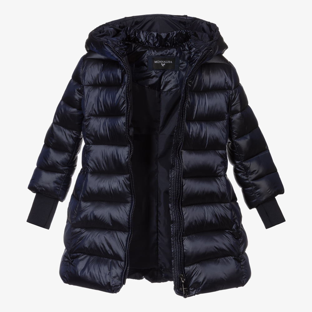 Monnalisa-Girls Navy Blue Puffer Coat | Childrensalon Outlet