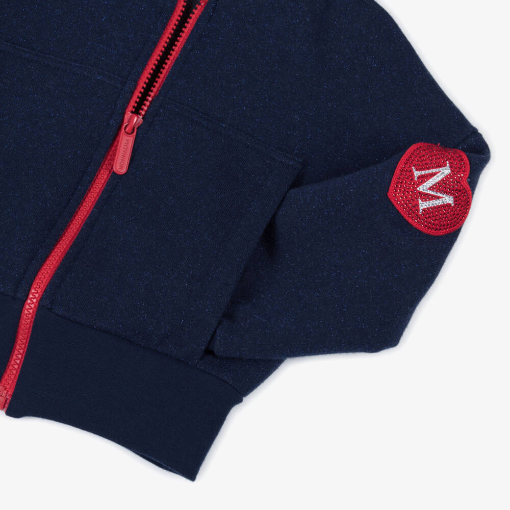 Monnalisa-بلوزة دافئة بسحاب للبنات باللونين الكحلي والأحمر | Childrensalon Outlet