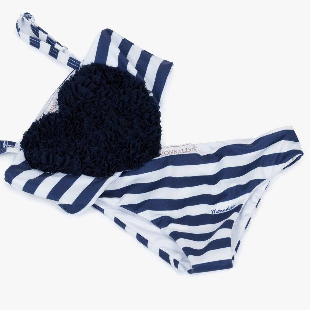 Monnalisa-Girls Navy Blue Striped Bikini | Childrensalon Outlet