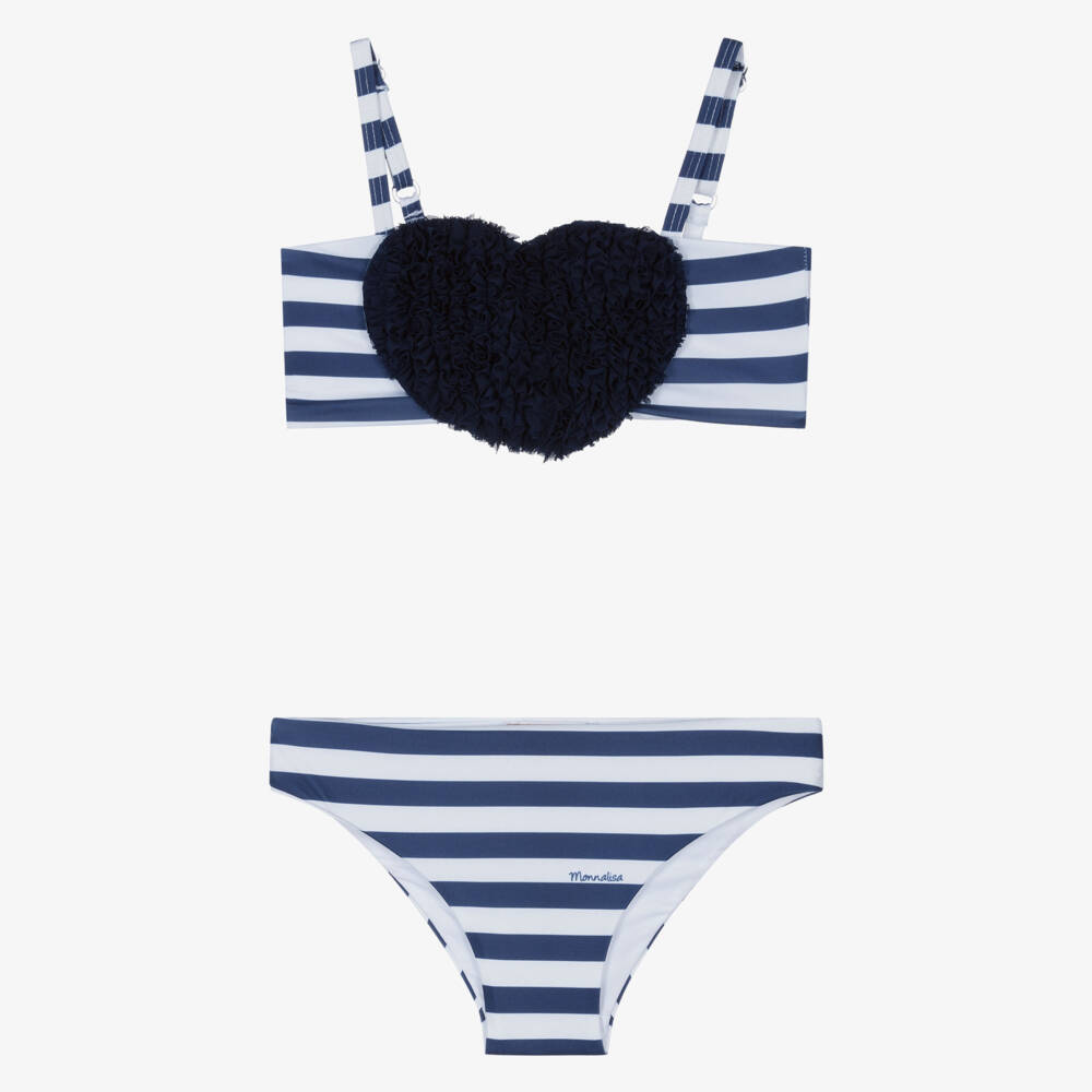 Monnalisa-Girls Navy Blue Striped Bikini | Childrensalon Outlet