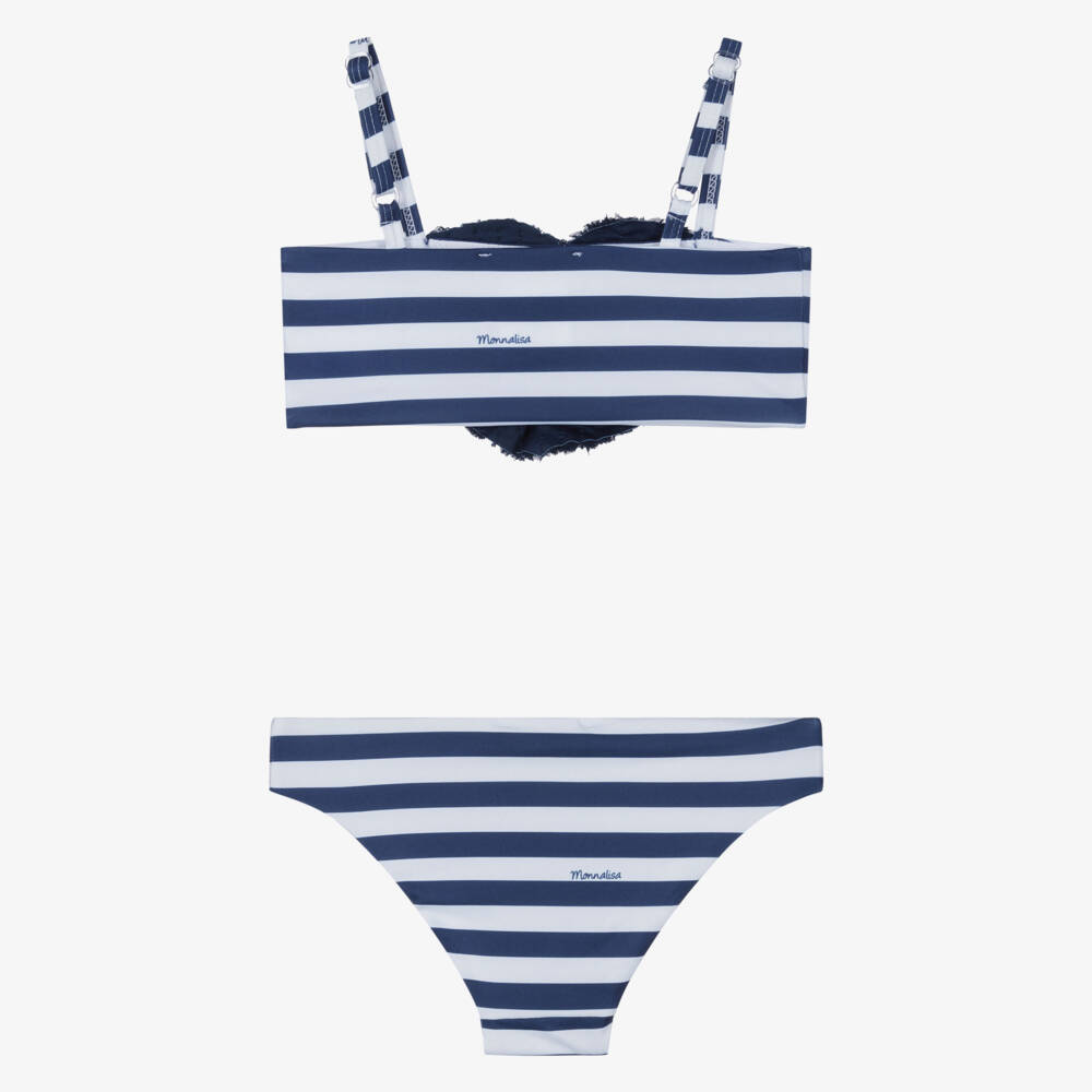 Monnalisa-Girls Navy Blue Striped Bikini | Childrensalon Outlet