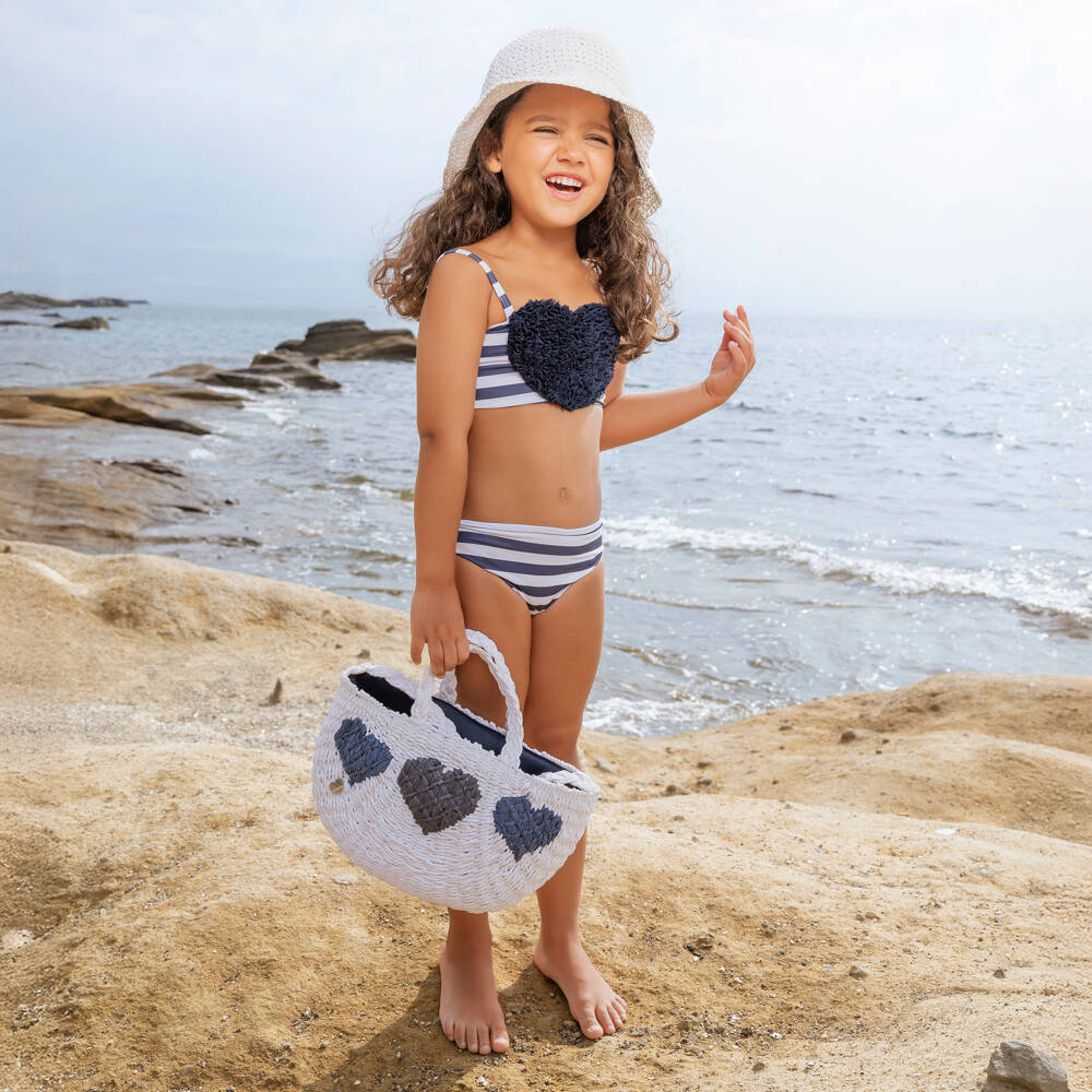 Monnalisa-Girls Navy Blue Striped Bikini | Childrensalon Outlet