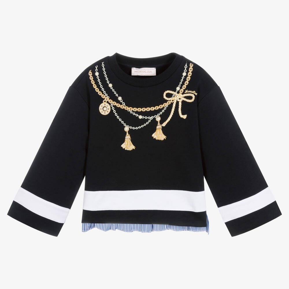 Monnalisa - Girls Navy Blue & White Sweatshirt | Childrensalon