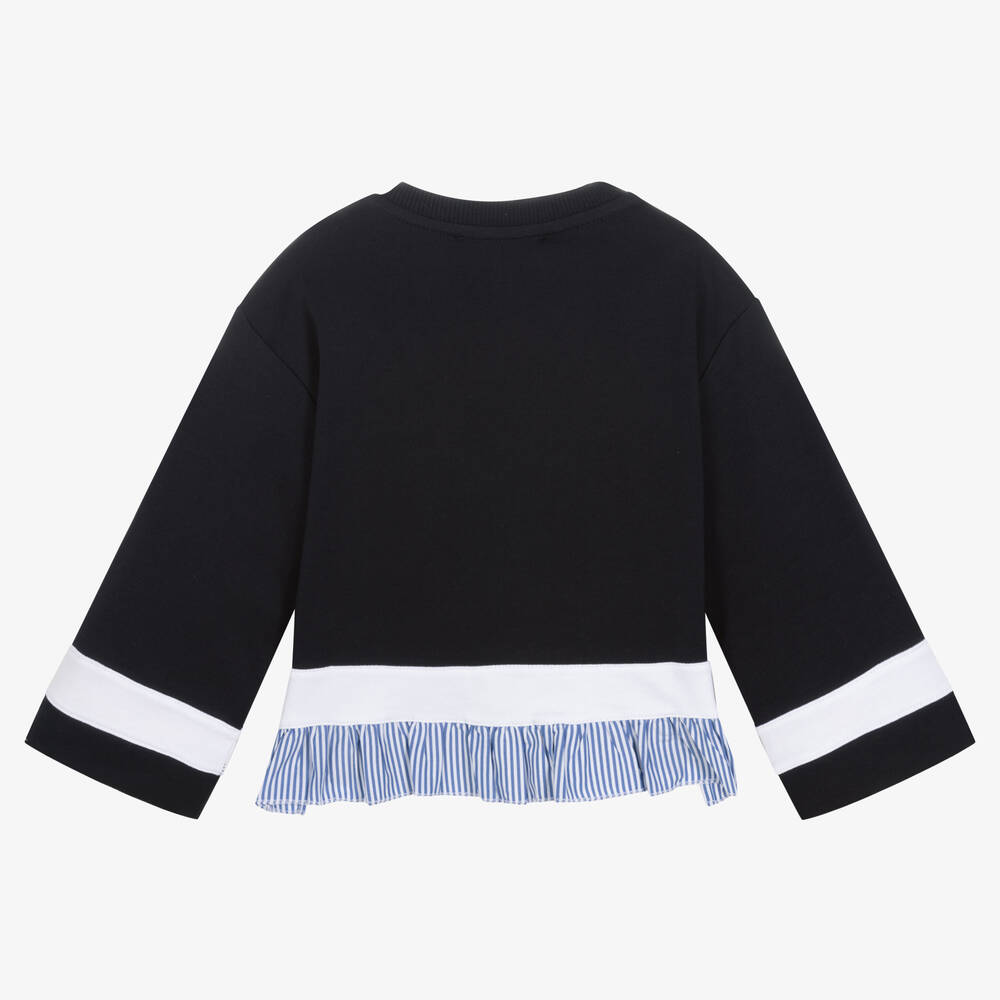 Monnalisa-Girls Navy Blue & White Sweatshirt | Childrensalon Outlet