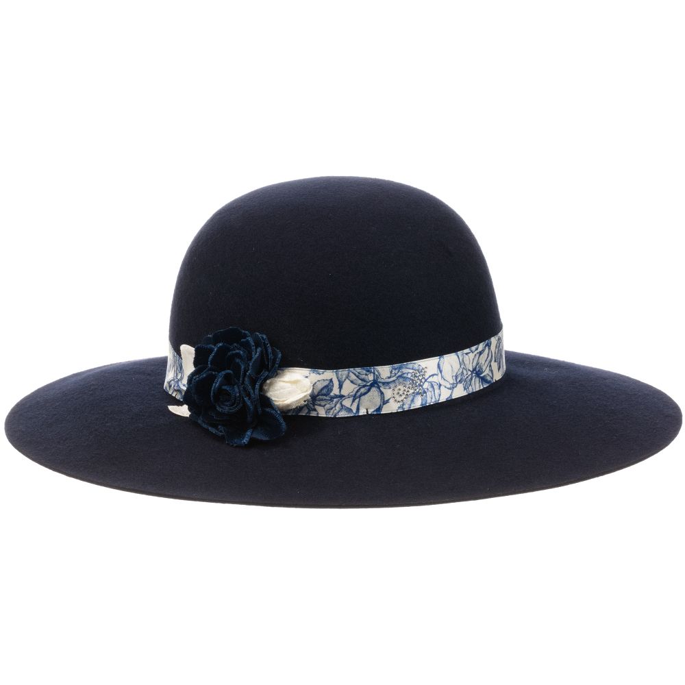 Monnalisa Chic - Girls Navy Blue Wool Hat | Childrensalon