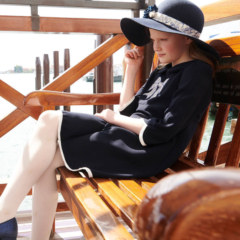 Monnalisa Girls Navy Blue Wool Hat