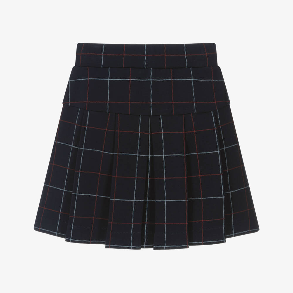 Monnalisa-Girls Navy Checked Pleated Skirt | Childrensalon Outlet